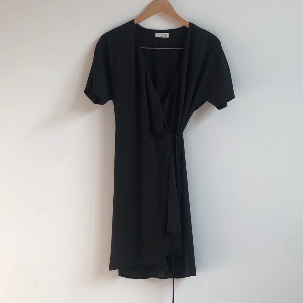Babaton Aritzia Wallace wrap dress, black, size S
